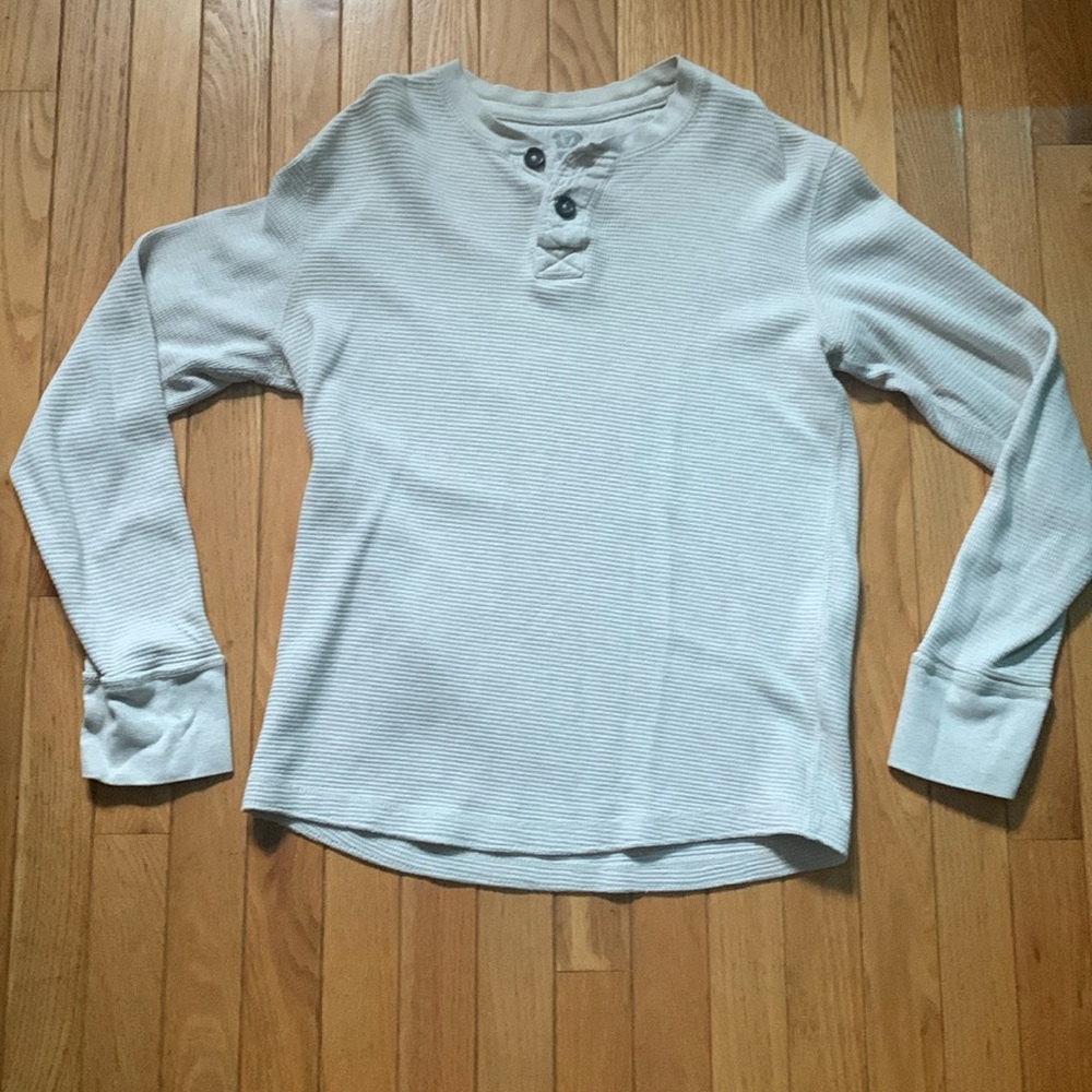 Roebuck and Co Thermal 2 Button Pullover Tan Long Sleeve Medium Mens Shirt